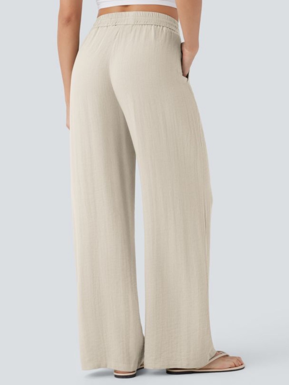 NWT HALARA Wide-Leg Linen-Feel Pants — Light Beige - Picture 3 of 6
